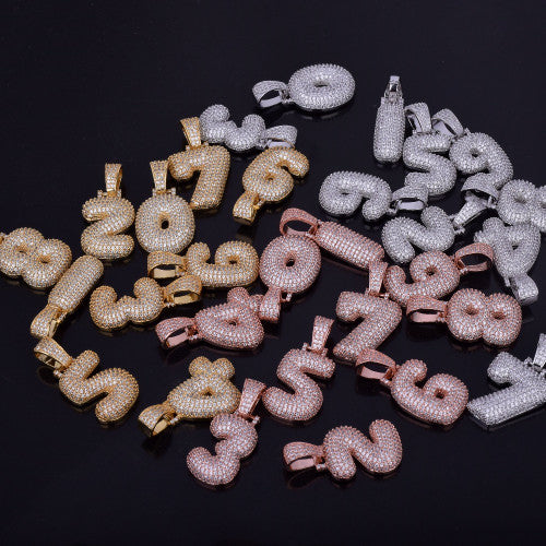 Hip Hop Rose 24k Gold .925 Silver Custom Number AAA Micro Pave Pendant Chain