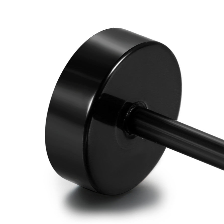 Mens Black Barbell Screw Back Stainless Steel Street Wear Earrings