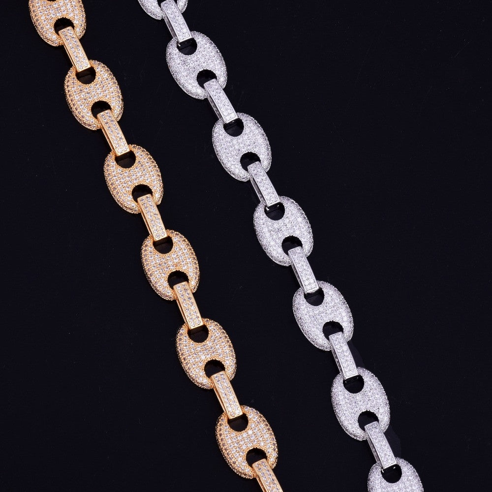 Mens Iced Out 12MM 24k Gold 925 Silver G Link Hip Hop Bracelet