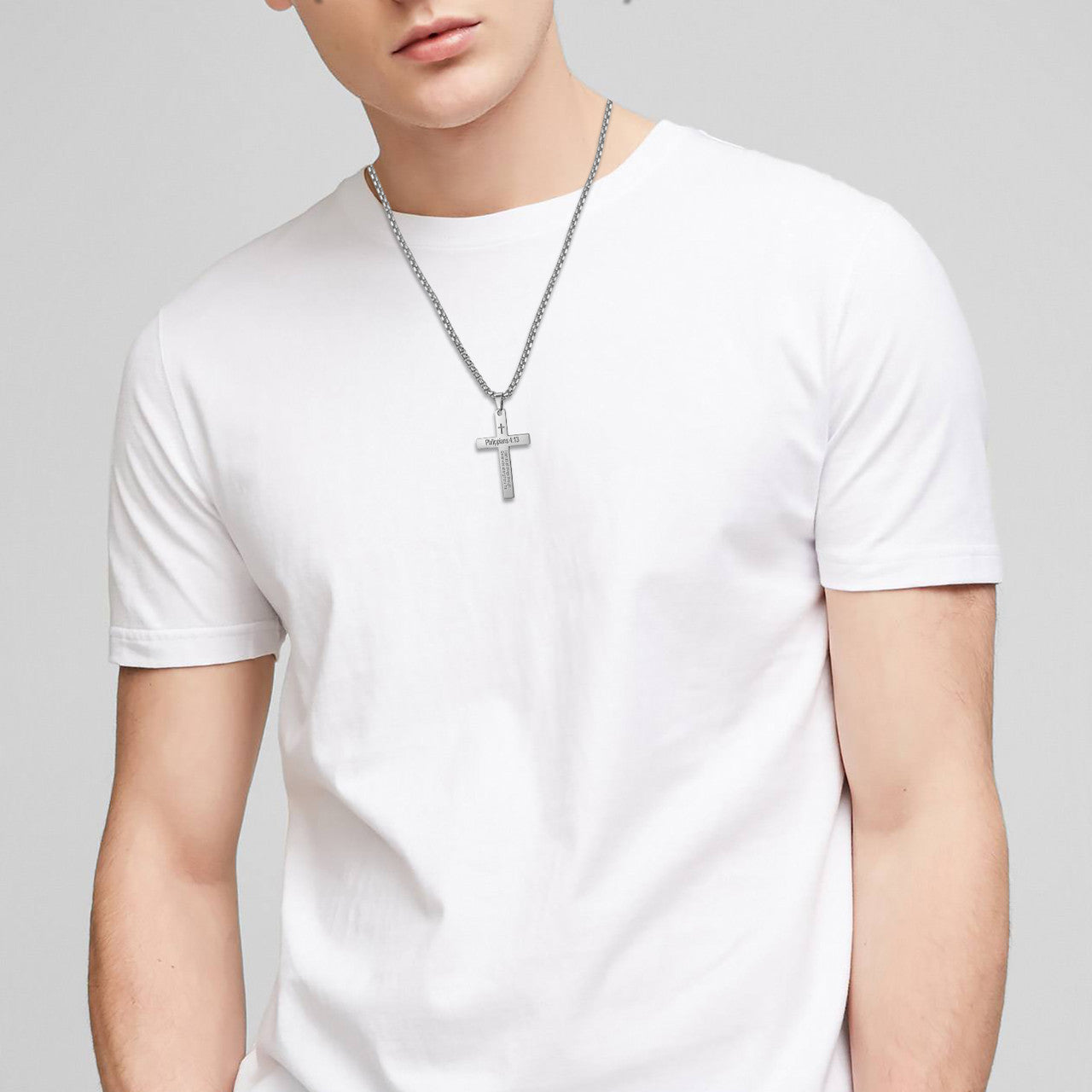 Mens Philippians 4 :13 I Can Do all Things Stainless Steel Cross Pendant