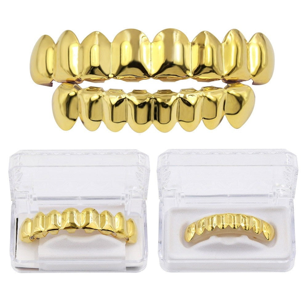 Full Mouth 8 Tooth 14k Gold Silver Black Hip Hop Teeth Grillz Set Top Bottom