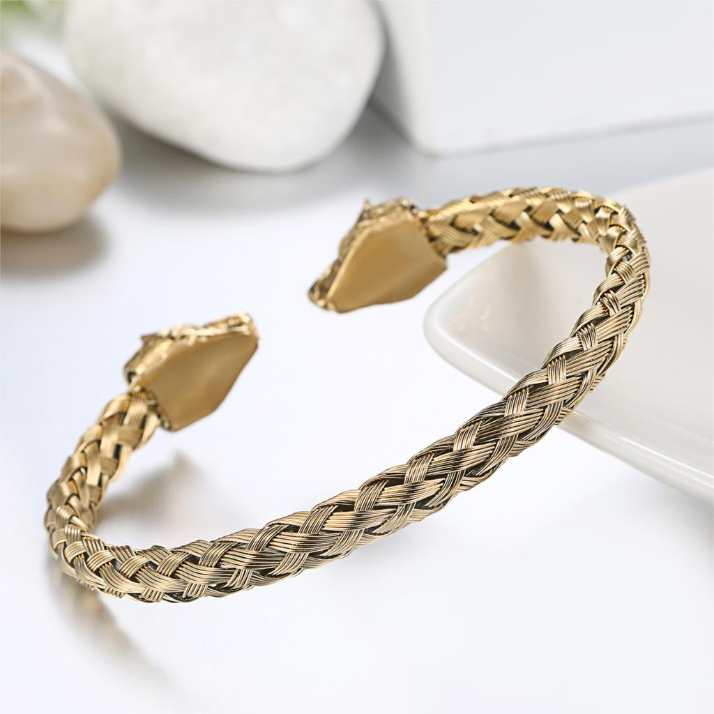 Mens Double Head No Fade Stainless Steel Wolf Bangle Street Wear Bracelets