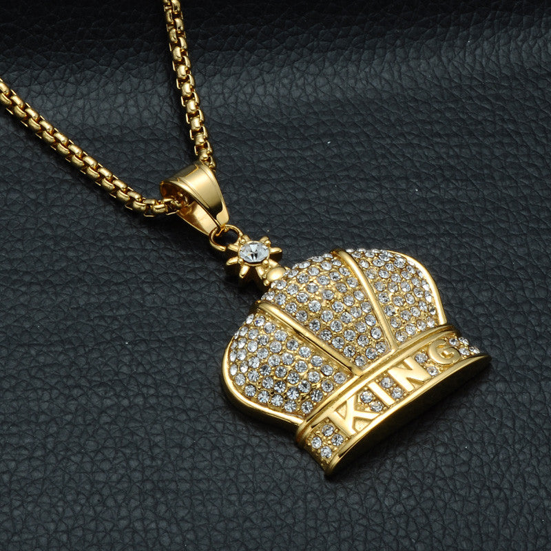 14k Gold Over Solid Stainless Steel Kings Crown Pendant