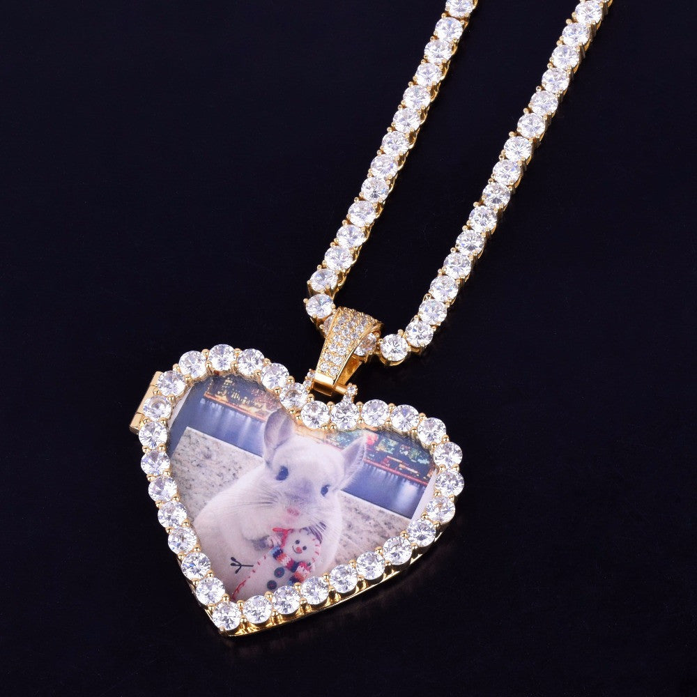 Magic Moments | Heart Shaped Photo Picture Iced Blinged Out Memories Pendant