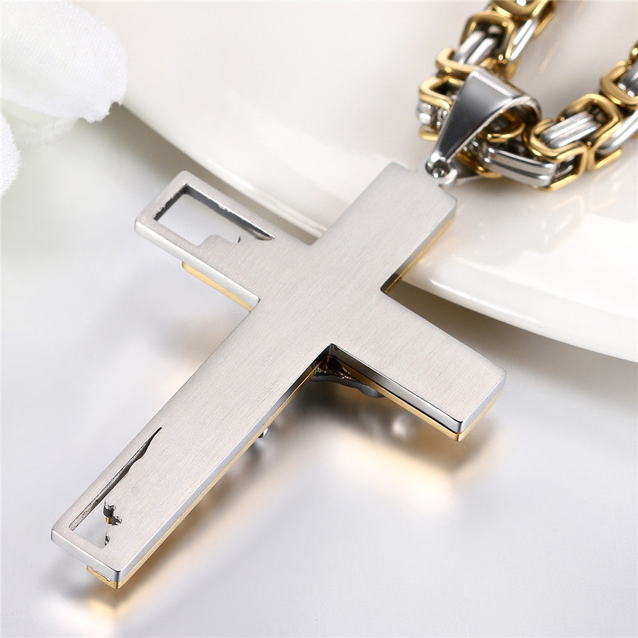 The Lords Prayer Luxury Black Silver Gold over Stainless Steel Jesus Crucifix Cross Pendant Chain Necklace