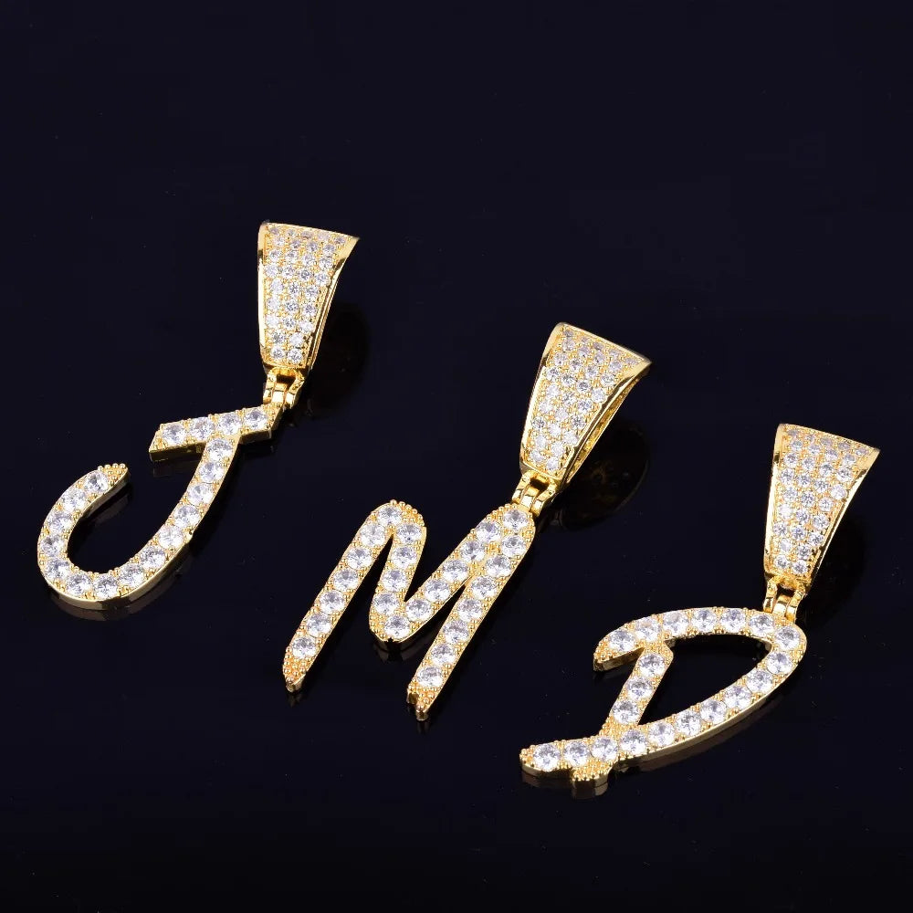Fine Print | Iced VVS Diamond CZ Initial Letter Cluster Stone Pendants