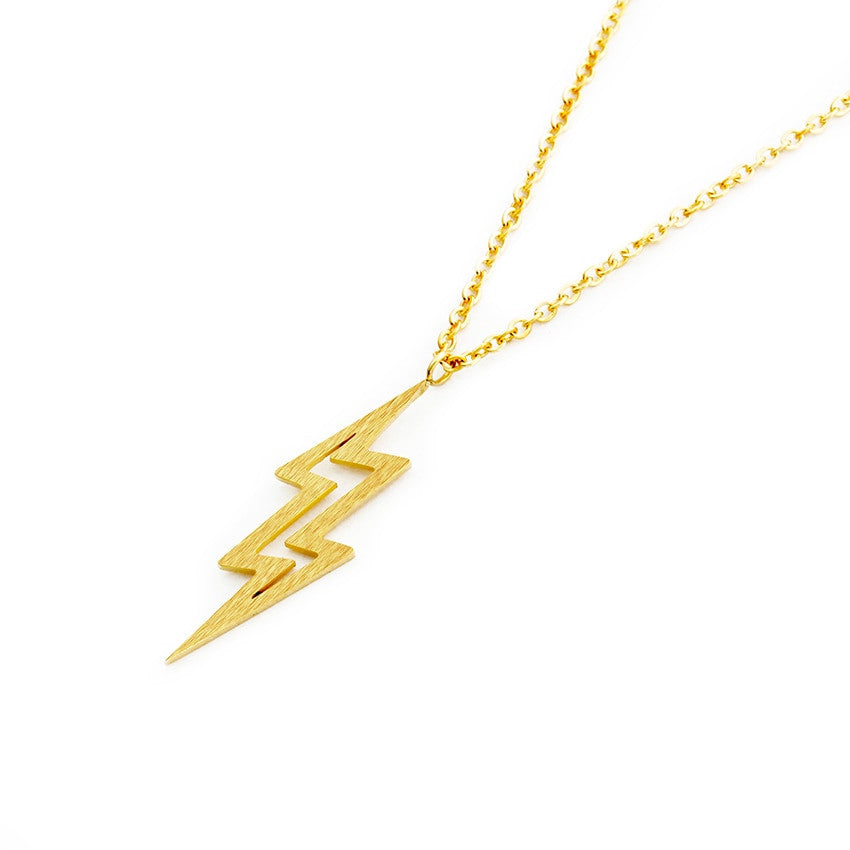 Gold Silver Over Stainless Steel Lightning Bolt Pendant Necklace
