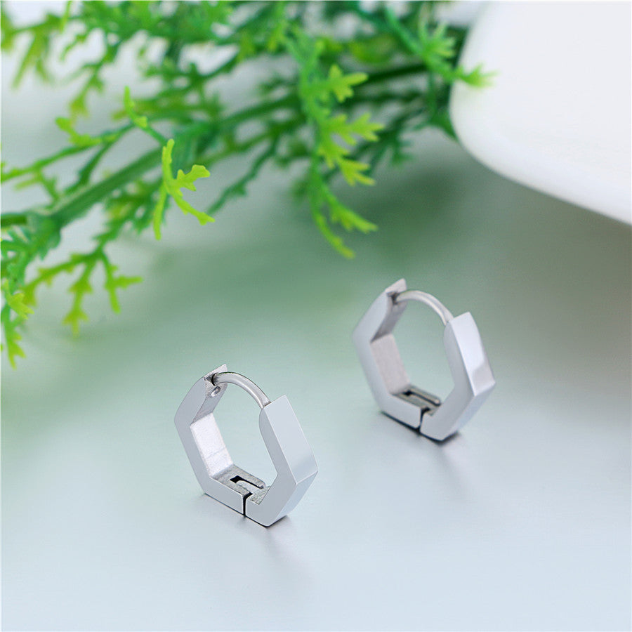 14k Gold Silver Black Octagon Huggie Style Stainless Steel Earrings