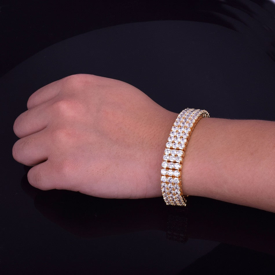 Mens 18k Gold 3 Row Flooded Ice Stone Hip Hop Pharaoh Bracelet