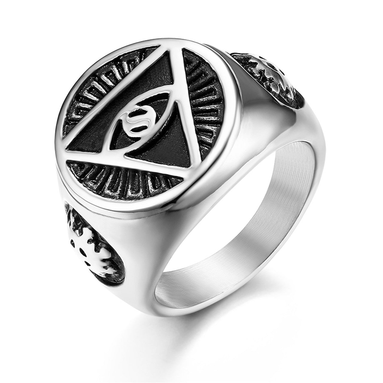 All Seeing Eye Titanium Stainless Steel Illuminati Pyramid Eye Symbol Ring