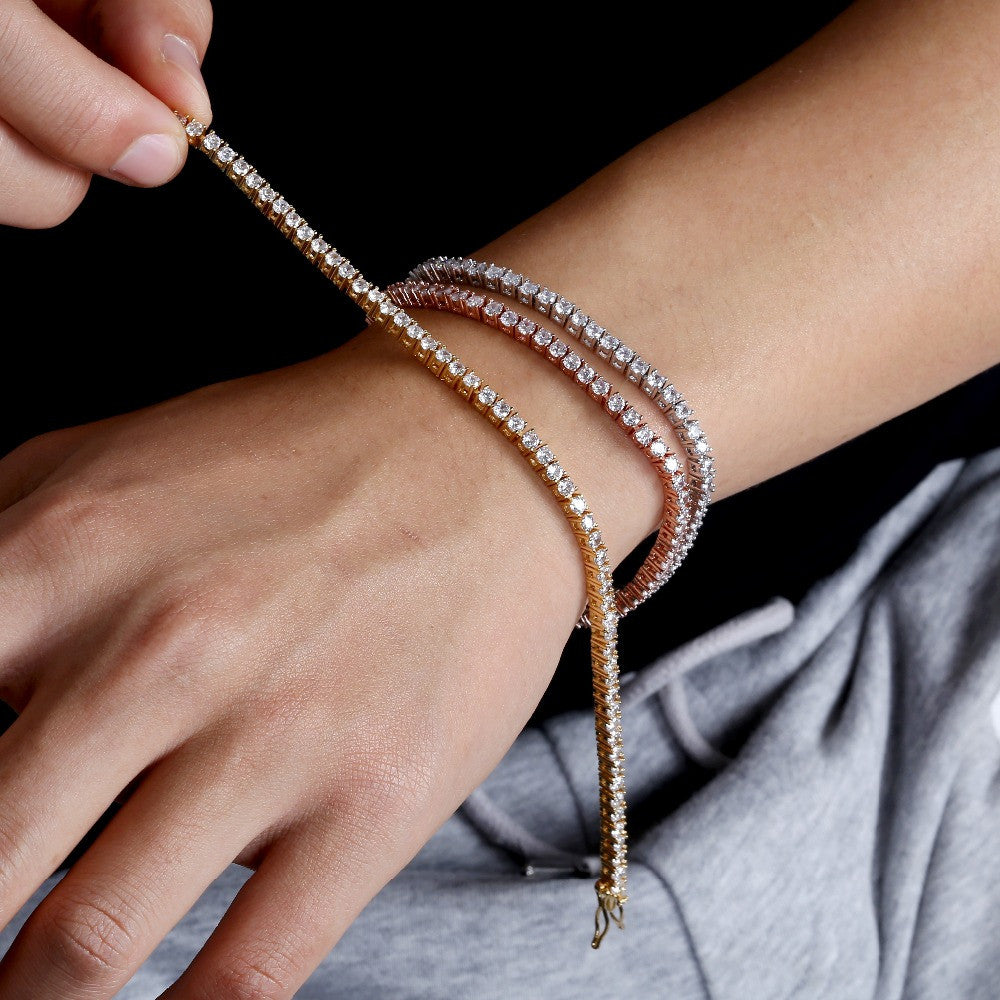 Flooded Ice 3mm 4mm AAA Cluster Stone Link Bling 1 Row Tennis Bracelets