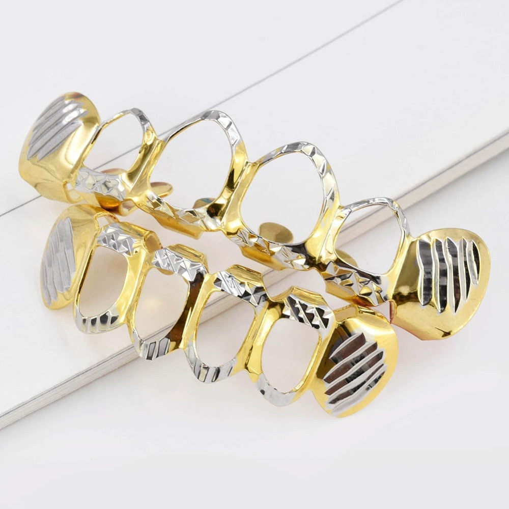 Diamond Cut Open Face Pure 14k Gold GP Grillz Set Top Bottom Hip Hop Hollow Grills