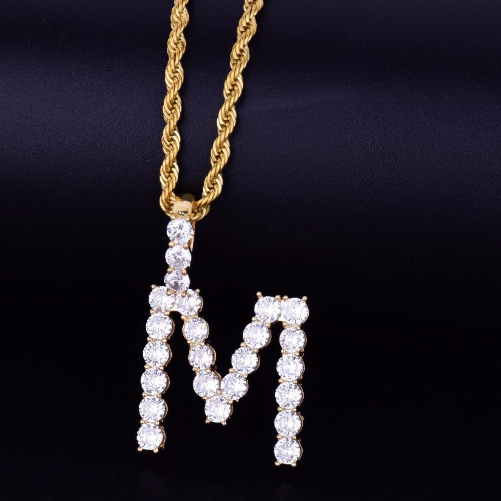 18k Gold AAA Stone Letter Tennis Letter Chain Necklace