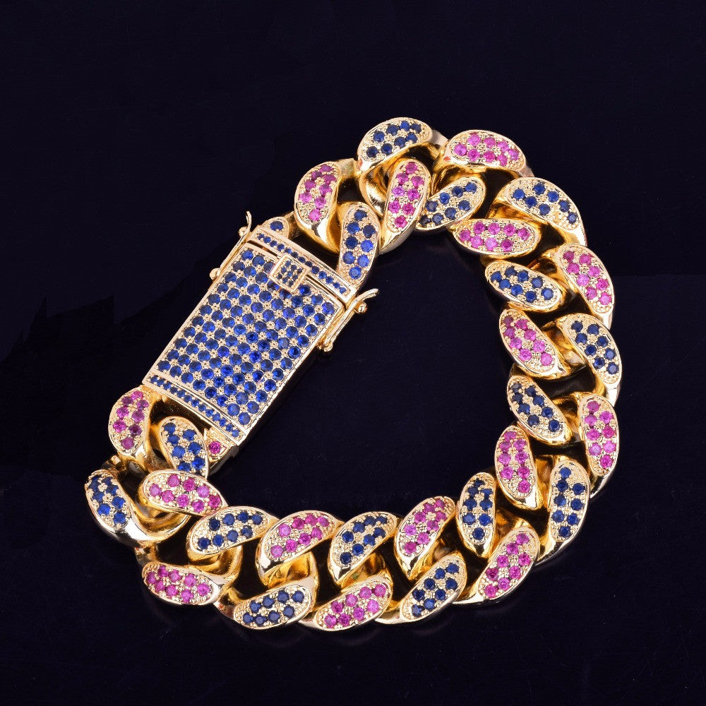24k Gold 20mm Men's Big Boy Simulate Diamond AAA G Code Miami Cuban Link Bling Bracelet