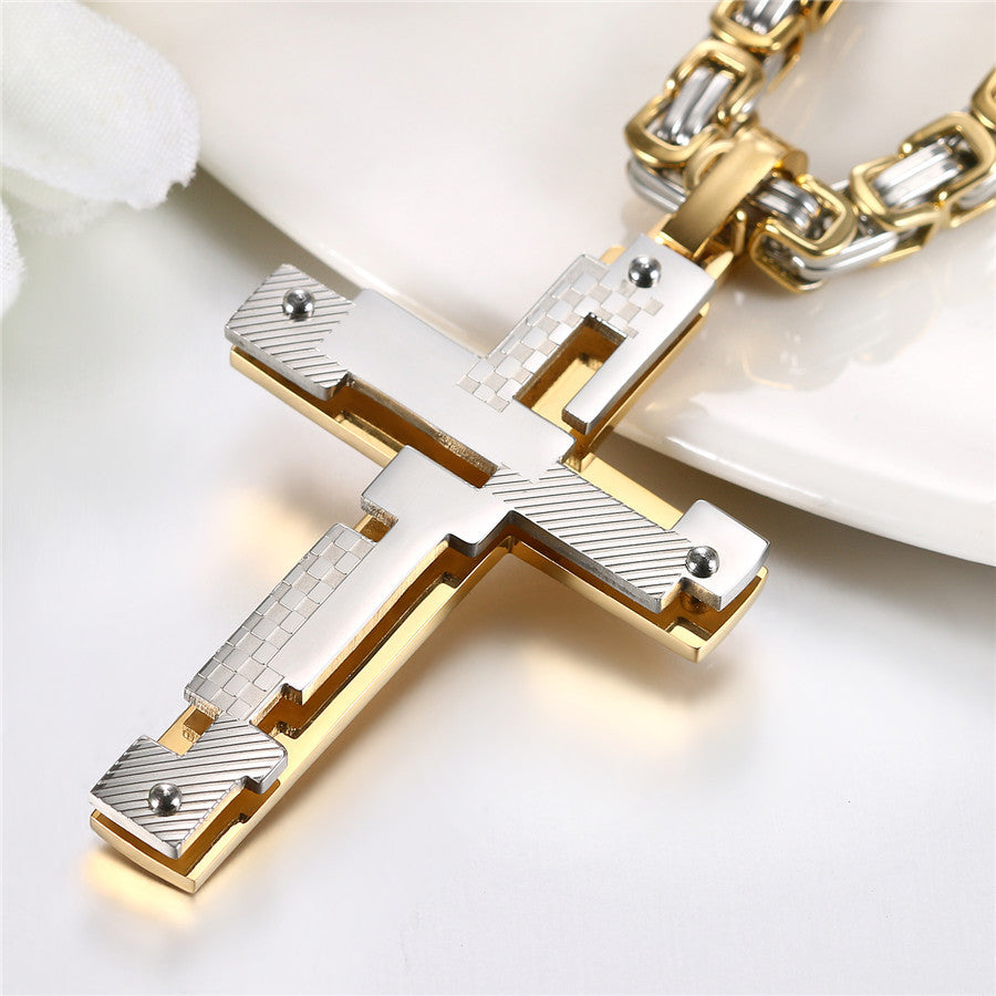 No Fade Black Gold Silver Stainless Steel Hip Hop Cross Pendant Chain Necklace