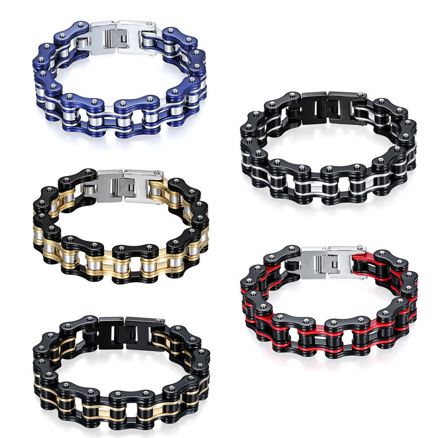 15mm Mens Biker Motorcycle Link Two Tone Stainless Steel Chain Link Bracelets