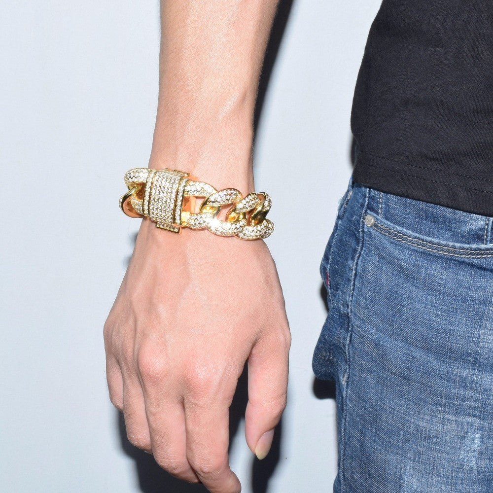 24k Rose Gold .925 Silver 23mm AAA Simulate Diamond Miami Cuban Link Micro Pave Hip Hop Bracelet