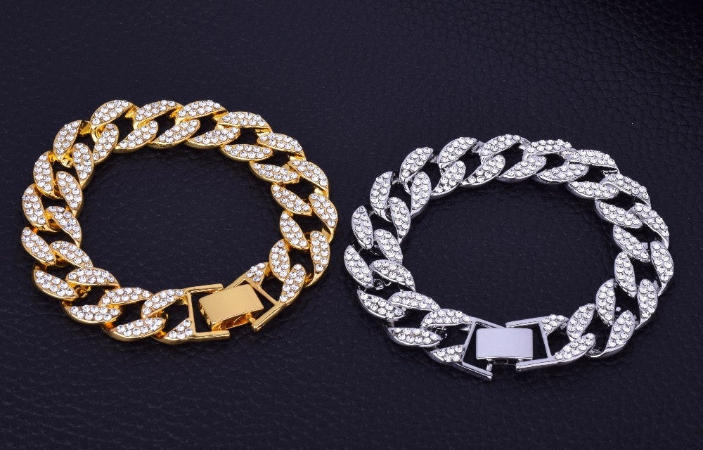 .925 Silver 14k Gold Handset Water Cluster Stone Cuban link Chain Neckalce