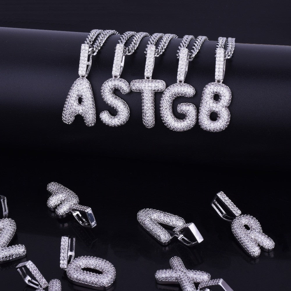 Iced Small Rose Gold Silver Micro Pave Lab Diamond Bubble Letter Hip Hop Pendant Chain Necklaces