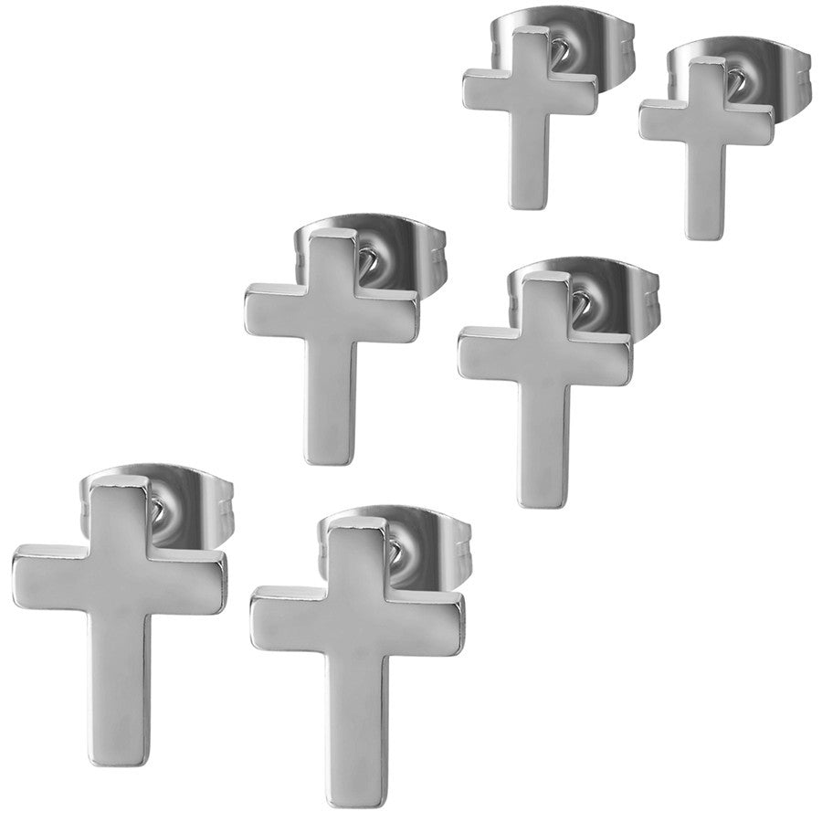 Mens 14k Gold Silver Black Solid No Tarnish Stainless Steel Prayer Cross Earrings