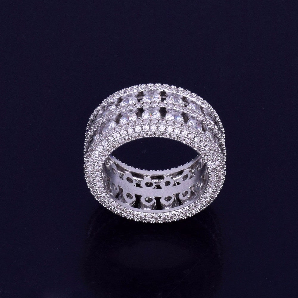 The Ultra Baller | 7 Row Solitaire Hip Hop 18k Gold 925 Silver Prong Set Stone Ring