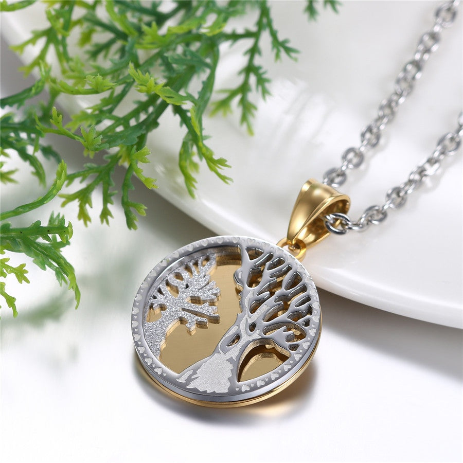 14k Gold over Stainless Steel Tree Of Life Cz Stone Bling Pendant Necklace