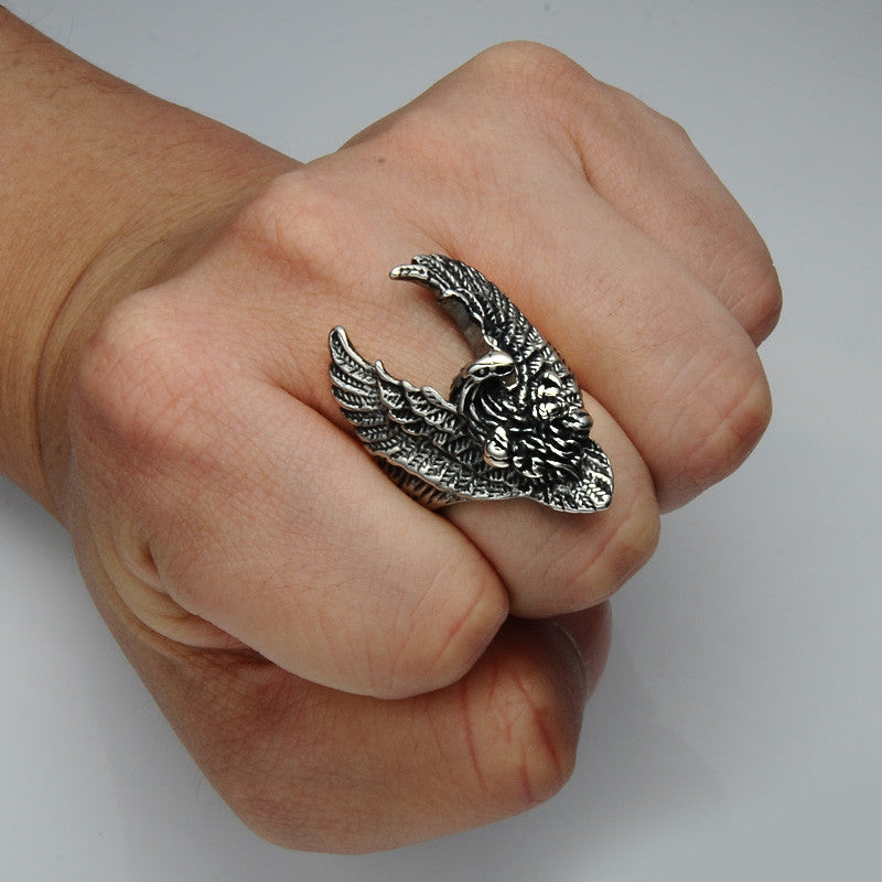 Mens Vintage Soaring Eagle Biker 14k Gold Silver Titanium Stainless Steel Ring