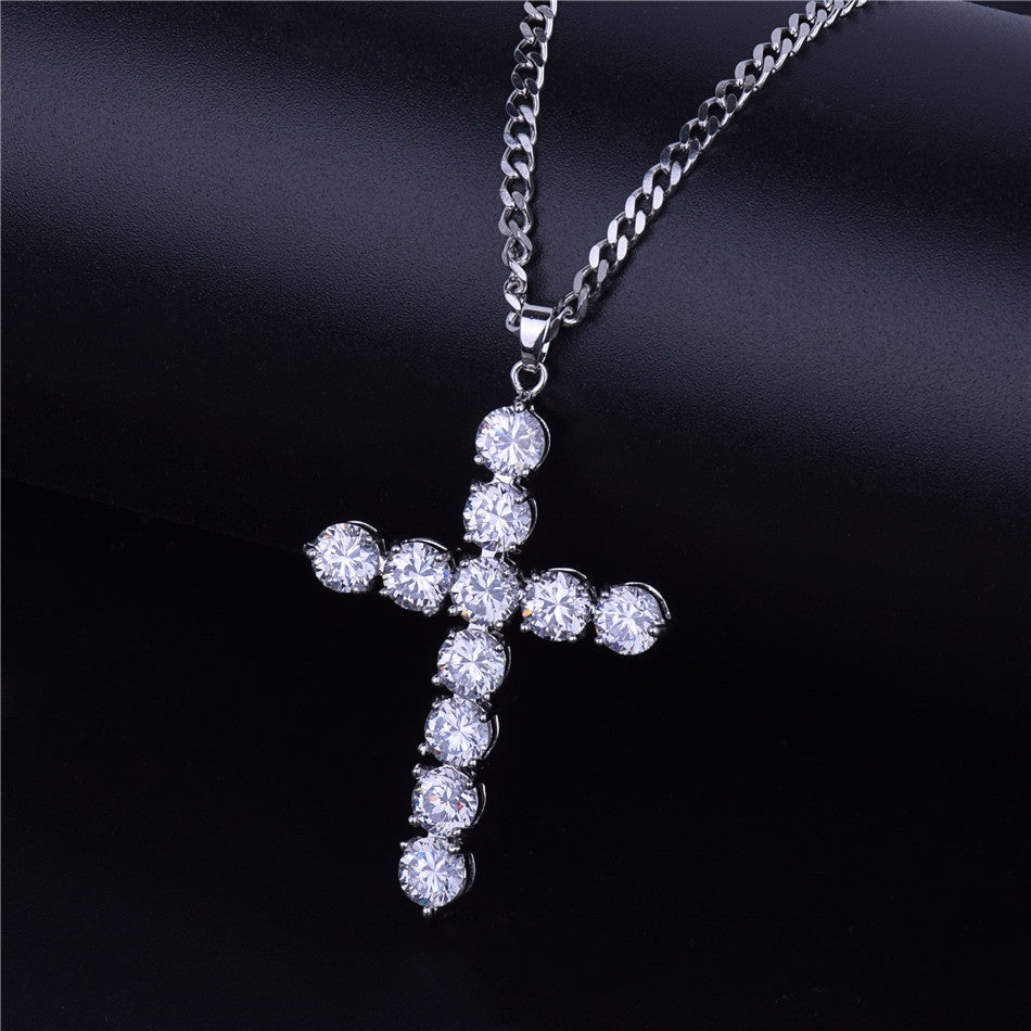 Luxe Stone |  24k .925 Silver Rose Gold Handset 5A Ice Stone Cross Pendant