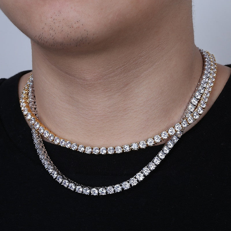 5MM Flooded Ice AAA Diamond Simulate 1 Row Tennis Hip Hop Chain Necklace