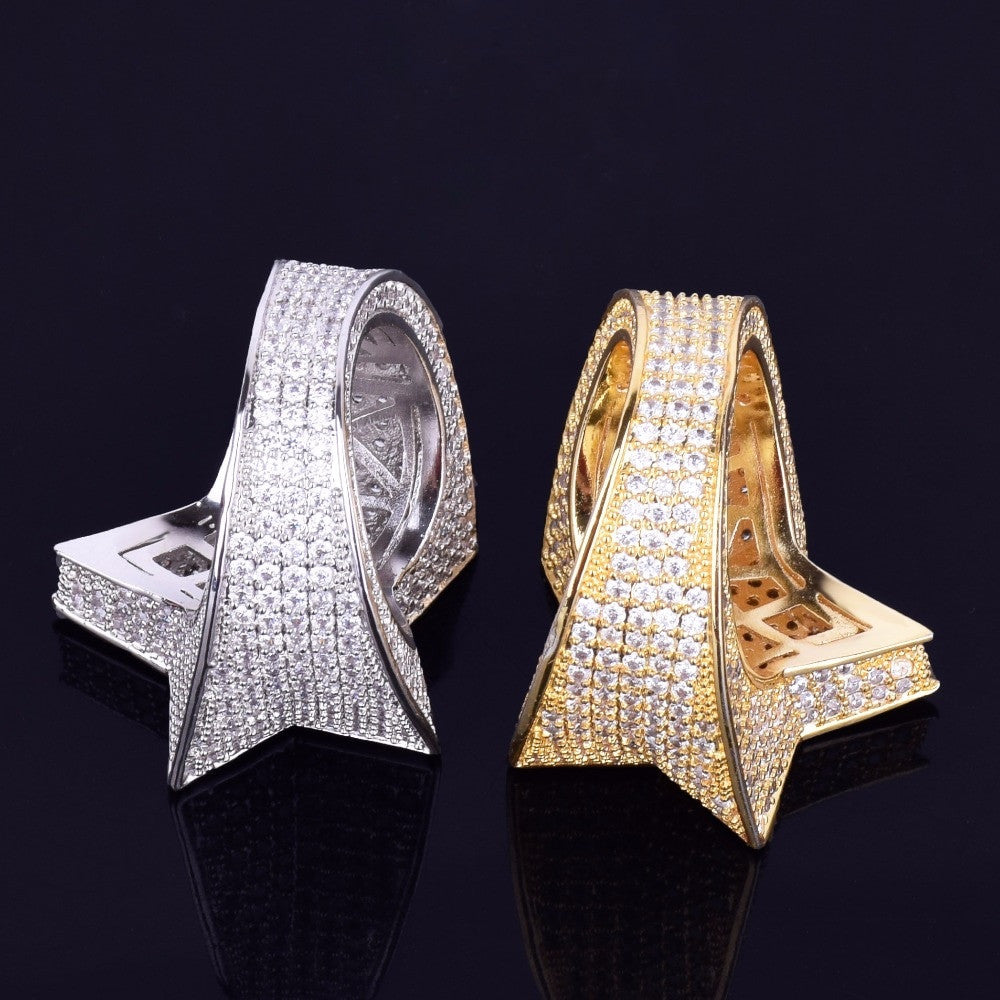 18k Gold .925 Silver 5 Star Hip Hop Mens Rings