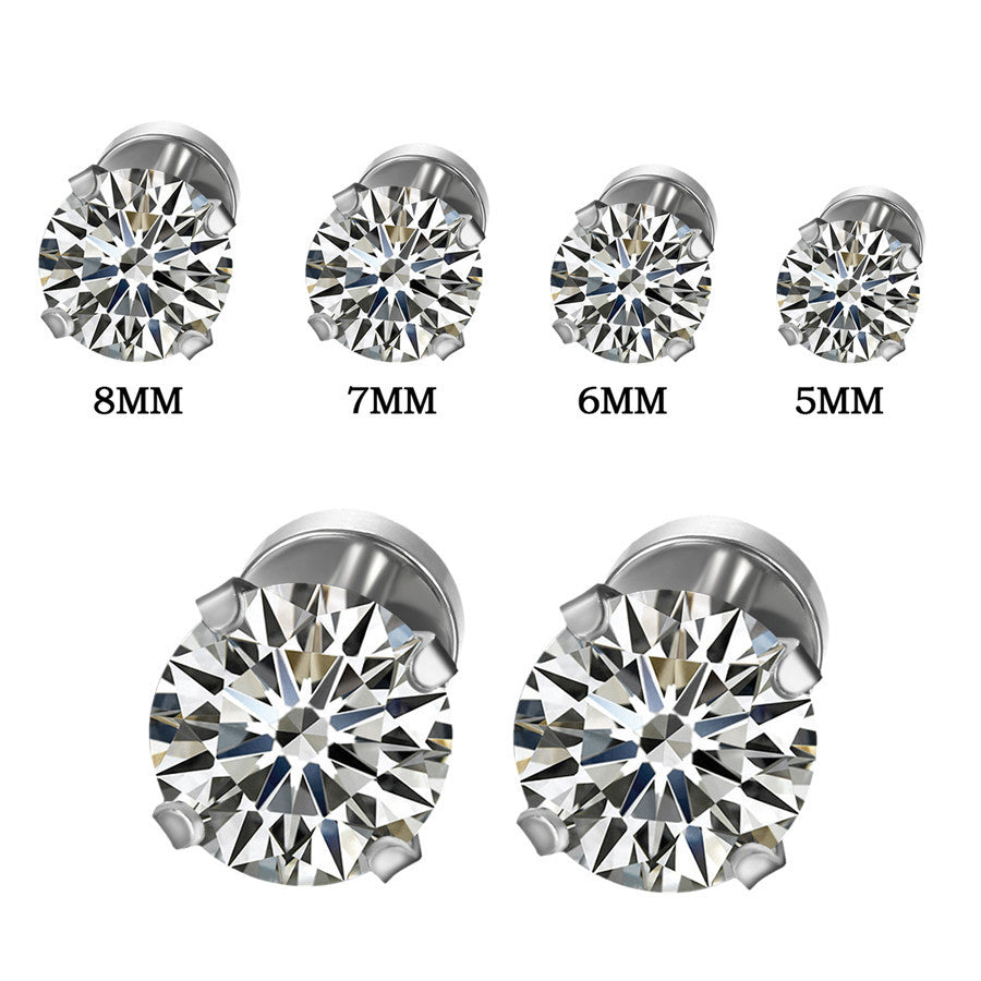 5mm -8mm CZ Stud Solid No Tarnish Stainless Steel Bling Bling Earrings