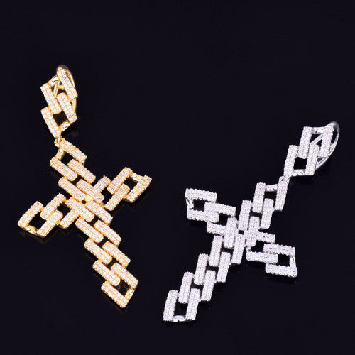 AAA True Micro Pave 18k Rose Gold .925 Silver Miami Cuban Link Cross Pendant