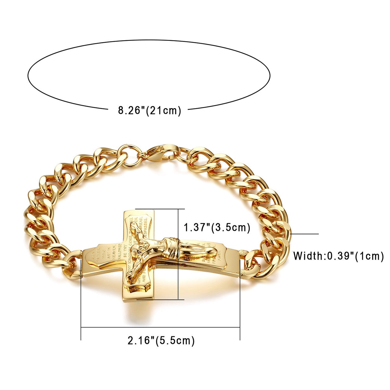 Mens Gold over Stainless Steel Cross Jesus Crucifix Casual Spiritual Bracelet