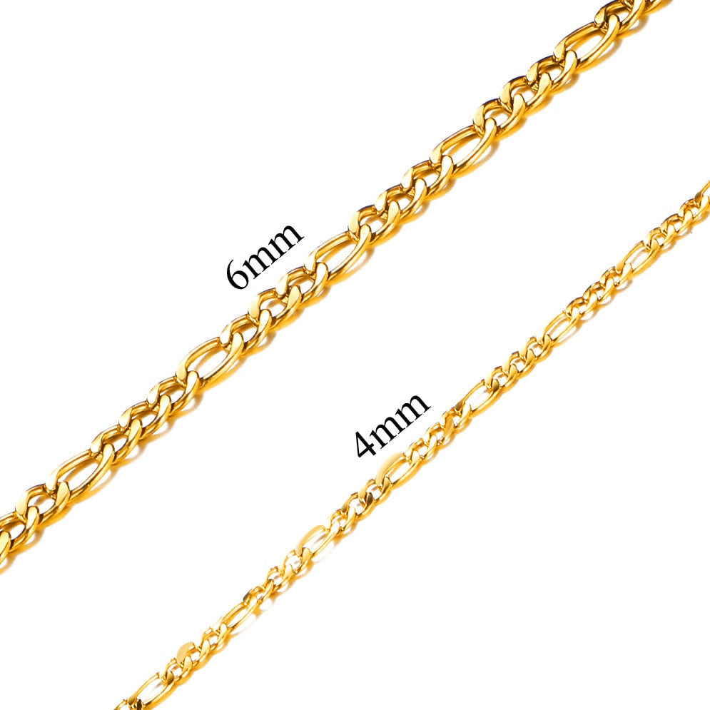 Gold Silver 4mm 6mm 316L Stainless Steel Figaro Link Hip Hop Chain Link Necklace