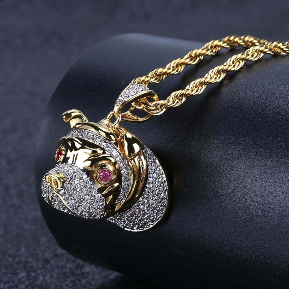 14k Gold Flooded Ice Bull Dog Chain