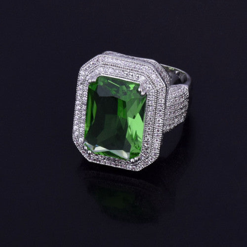 Green Emerald Onyx | VVS Diamond CZ 4 Prong Set Gemstone Ring Silver