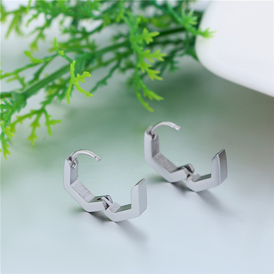 14k Gold Silver Black Octagon Huggie Style Stainless Steel Earrings