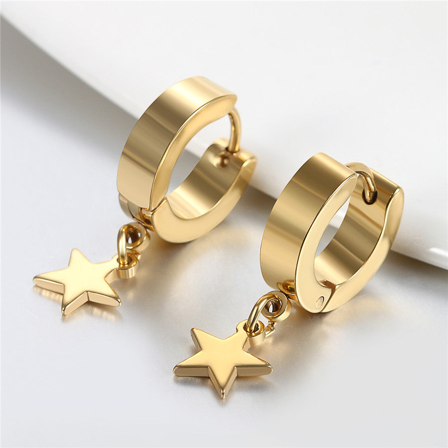 Black Silver 14k Gold over Stainless Steel Huggie Super Star Hoop Earrings