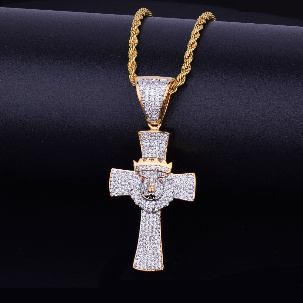 VVS Diamond Micro Pave 18k Gold .925 Silver Lion Of Judah Hip Hop Cross Pendant