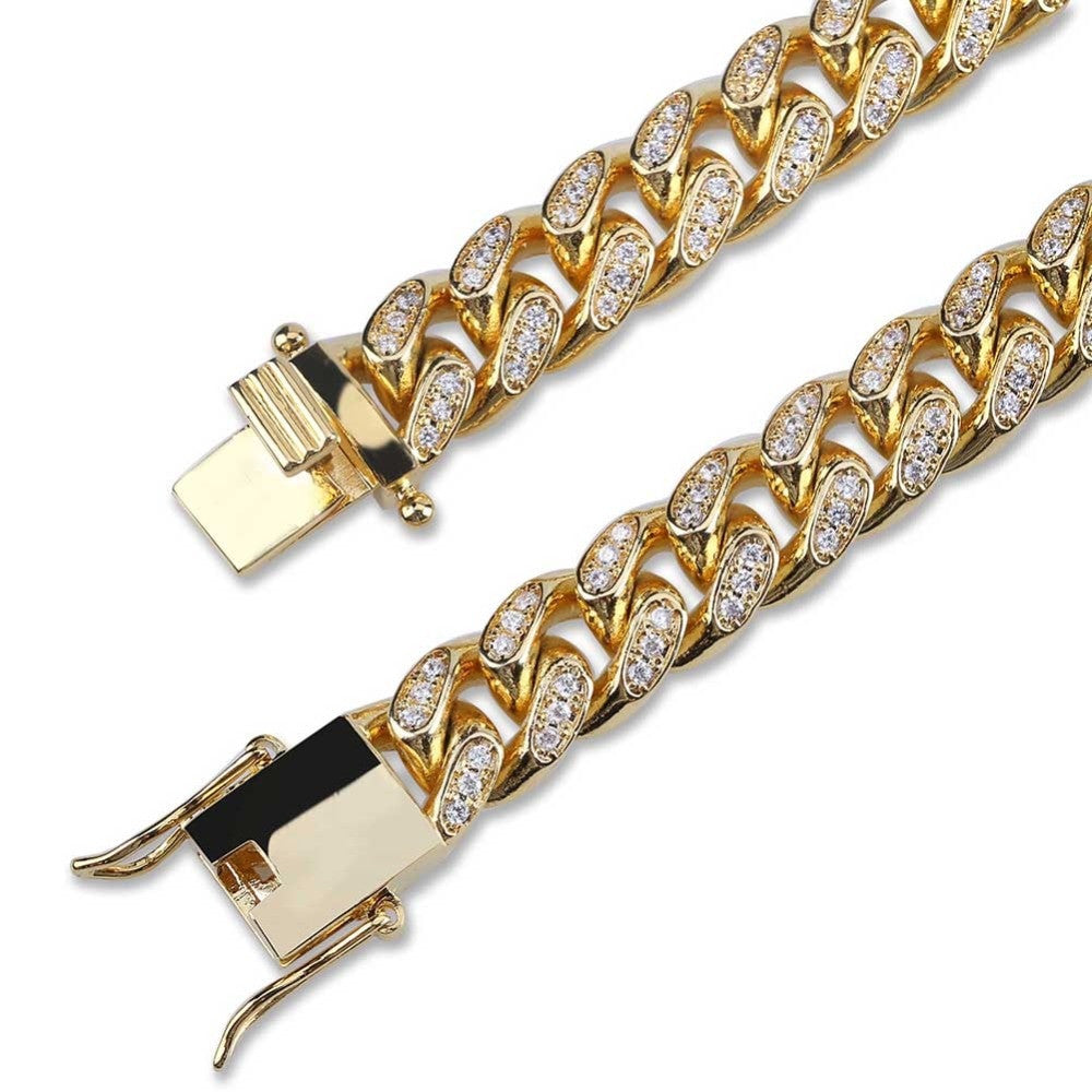 10mm Miami Cuban Link Micro Pave Stone 14k Gold 925 Silver Hip Hop Chain