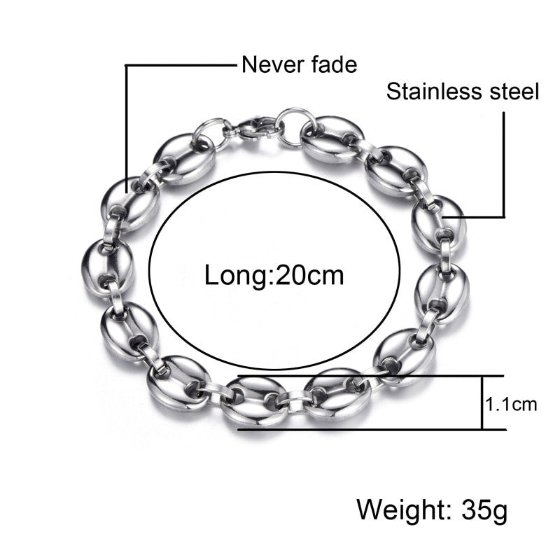 Hip Hop Width 11MM 20CM Stainless Steel 14k Gold Silver G-Link Bracelet