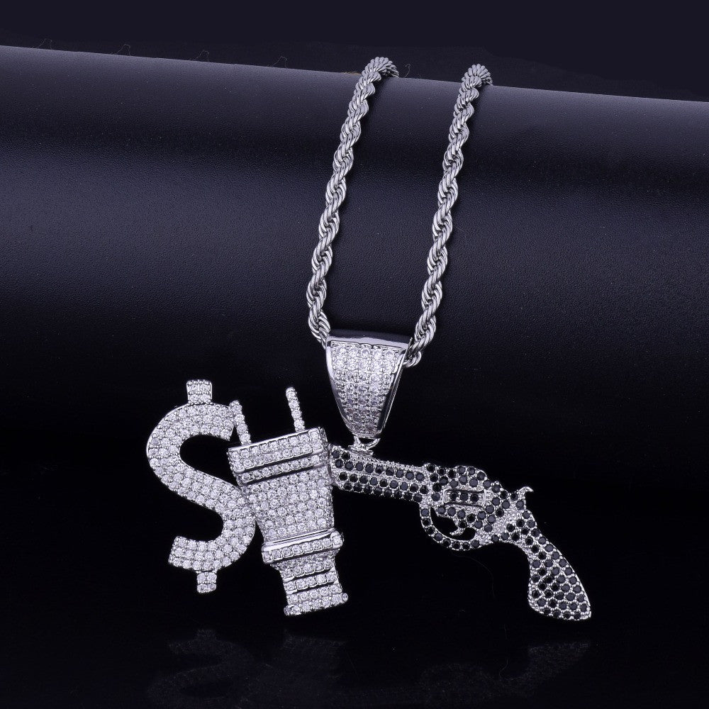 18k Gold Money Power Respect AAA True Micro Pave Stone Hip Hop Pendant Chain Necklace
