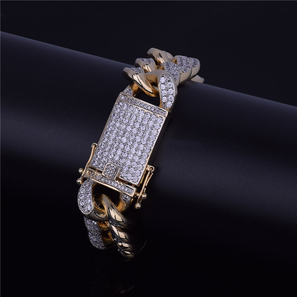 24k Gold .925 Silver Rose Gold Mens Big Boy 20mm AAA Micro Pave Cuban Link Bracelet