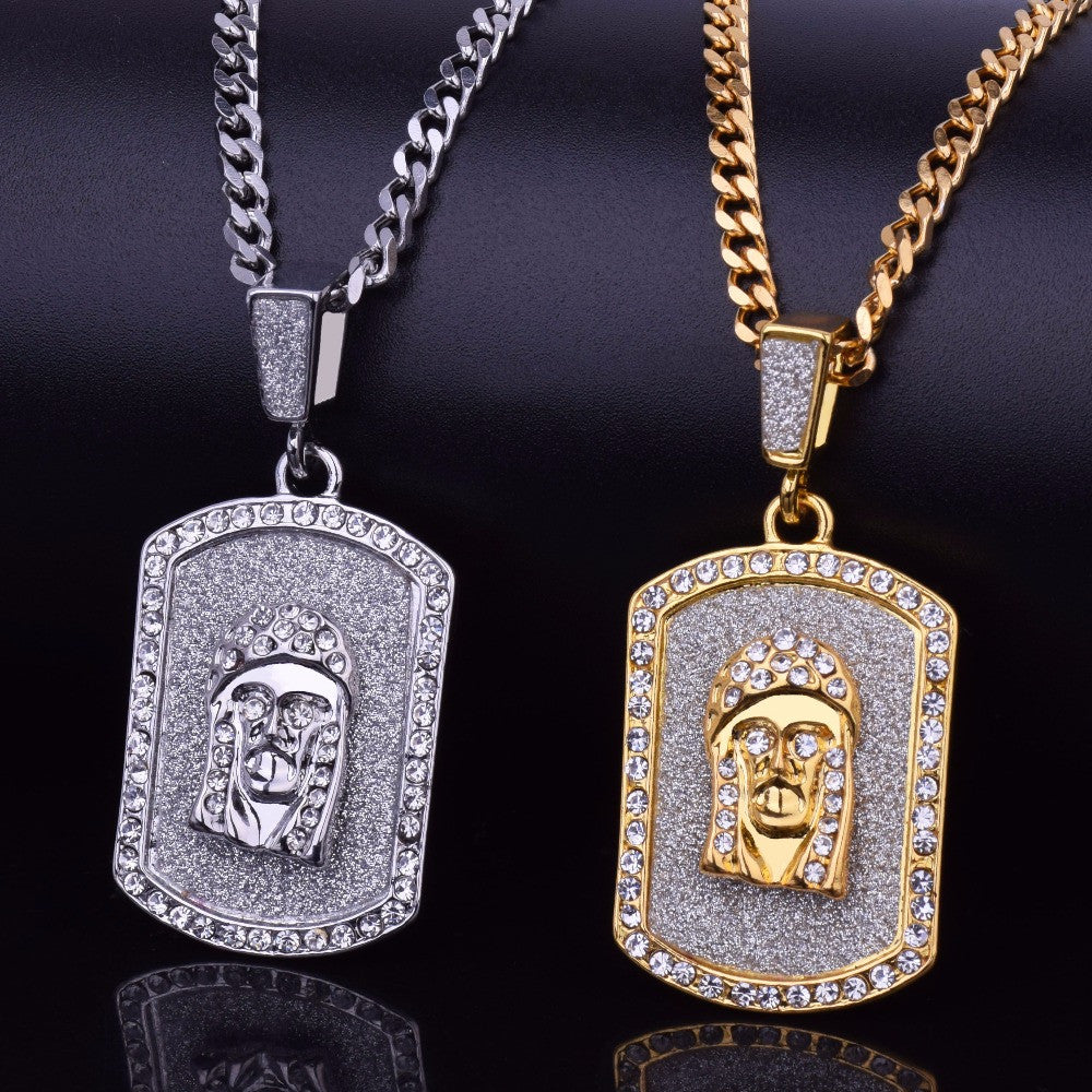 Ancient Of Days | Crushed Ice Micro Pave Jesus Face Dog Tag Hip Hop Chain