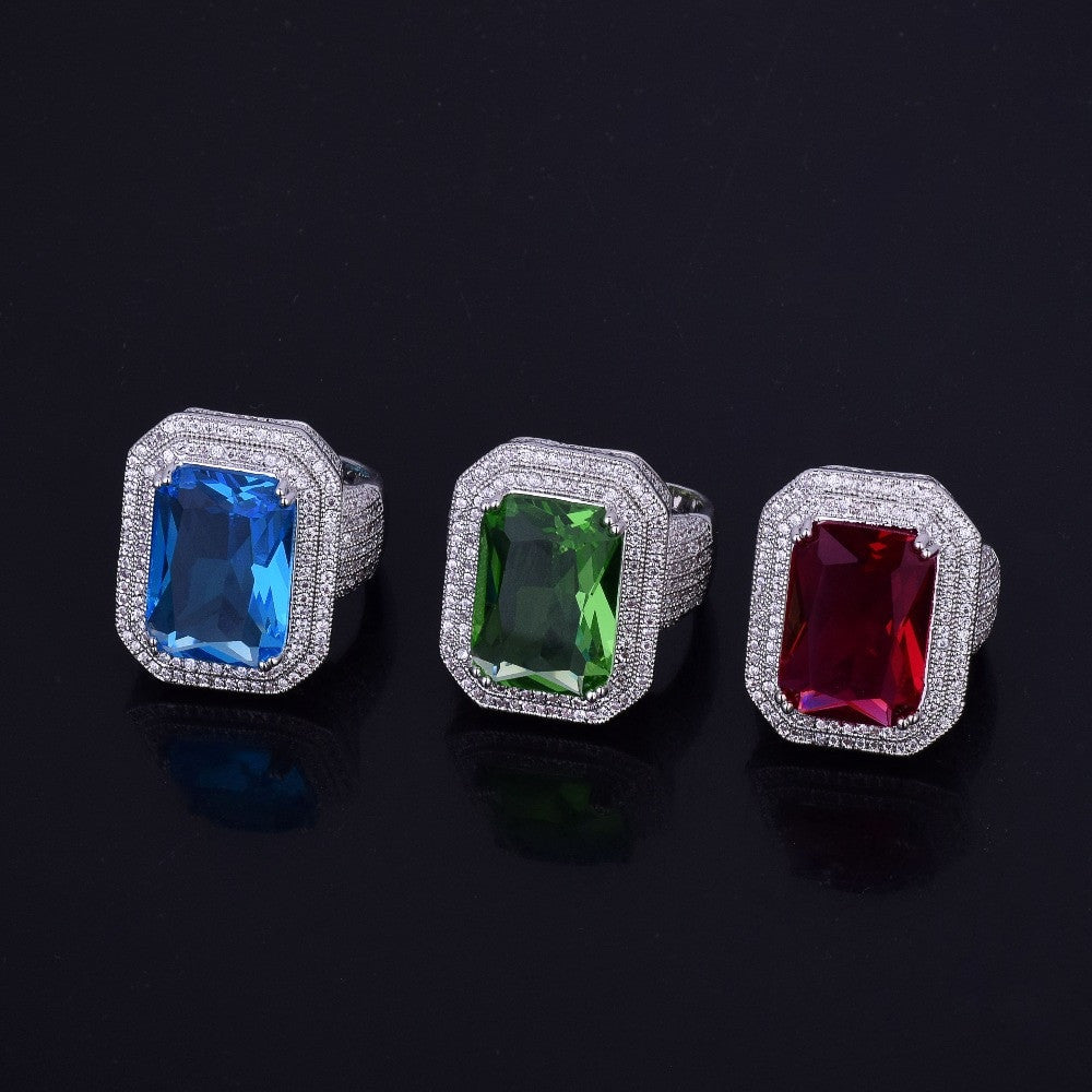 Green Emerald Onyx | VVS Diamond CZ 4 Prong Set Gemstone Ring Silver