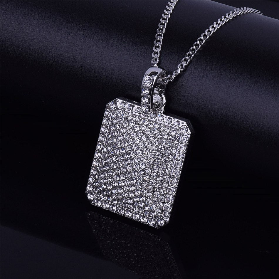 Flooded Ice 14k Gold .925 Silver Square Dog Tag Hip Hop Chain Pendant