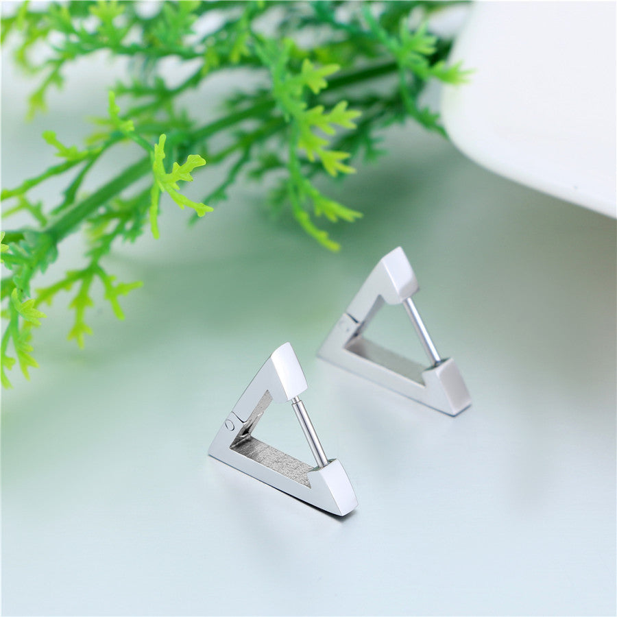 14k Gold Silver Black Triangle Pyramid Huggie Style Stainless Steel Earrings