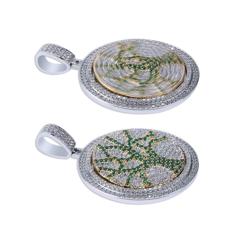 Flooded Ice Tree of Life Rotating Center Piece Hip Hop Pendant Bling Chain Necklace