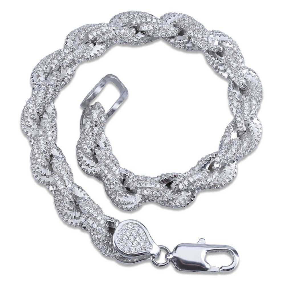 Bling Flooded Ice AAA Micro Pave 8mm Rope Link Hip Hop 14k Gold Silver Chain Bracelet
