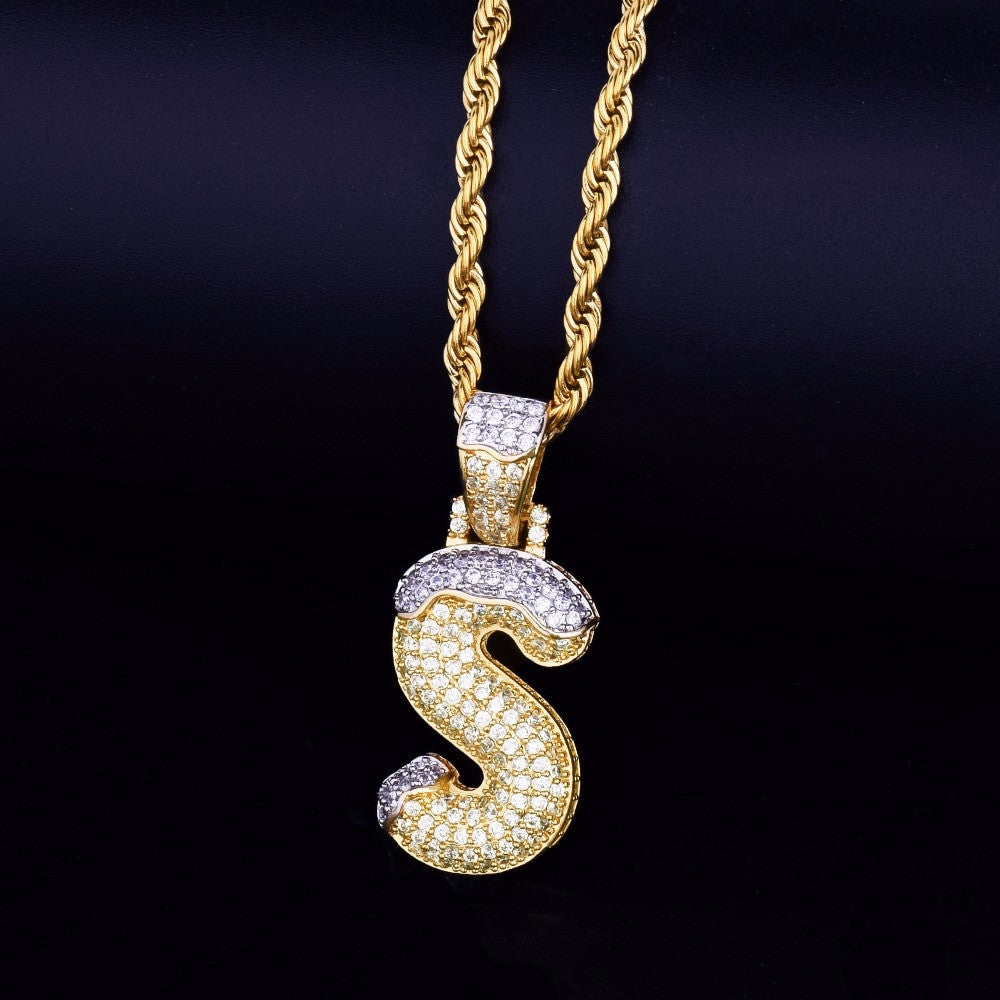 Custom Name Snow Cap Bubble Letters 3A Micro Pave Hip Hop Pendant Chain Necklace